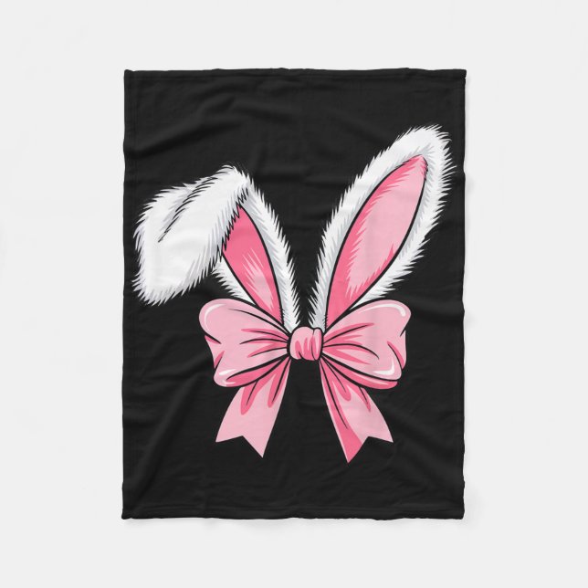 Easter Bunny Ears Pink Coquette Bow Easter Day Gir Fleece Blanket (Front)