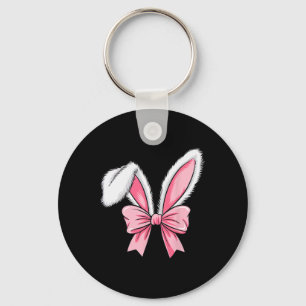 Easter Bunny Ears Pink Coquette Bow Easter Day Gir Key Ring