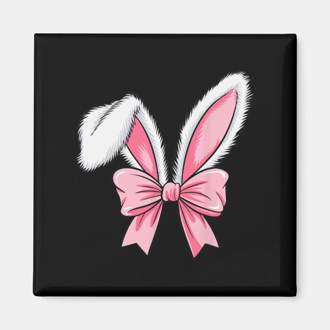 Easter Bunny Ears Pink Coquette Bow Easter Day Gir Magnet (Front)
