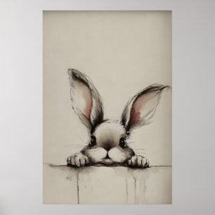 Easter Bunny Ears Print, Vintage Rustic Rabbit Poster