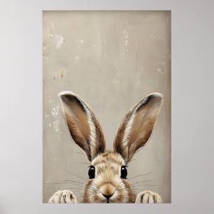 Easter Bunny Ears Print, Vintage Rustic Rabbit Poster