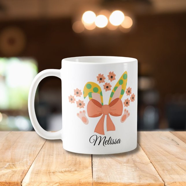 Easter bunny ears with bow and custom name coffee mug (Creator Uploaded)