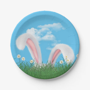 Easter Bunny Ears with Daisies Paper Plate