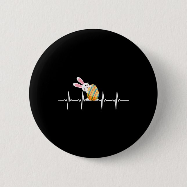 Easter Bunny Easter Egg Heartbeat Heart Rabbit Cut 6 Cm Round Badge (Front)
