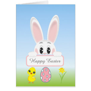Easter Bunny & Easter Egg on Light Blue