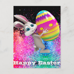 Easter Bunny Easter Egg Sparkle Happy Easter   Postcard