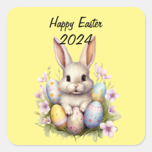 Easter Bunny & Easter Eggs Artwork Square Sticker