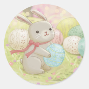 Easter Bunny & Easter Eggs Illustration Classic Round Sticker