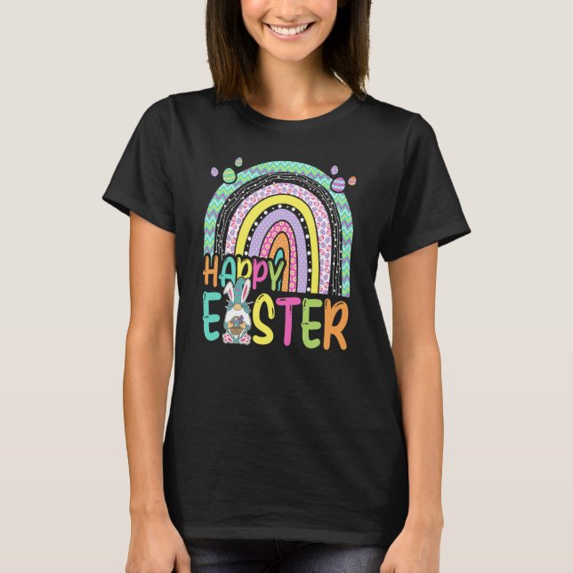 Easter Bunny Easter Gnomes Hold Egg Hunting Rainbo T-Shirt (Front)