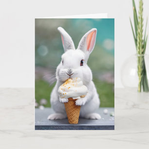 Easter Bunny Eating An Ice Cream Cone Card