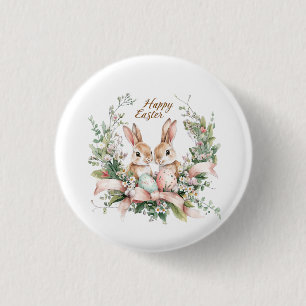 Easter Bunny, Egg, and Wreath 3 Cm Round Badge