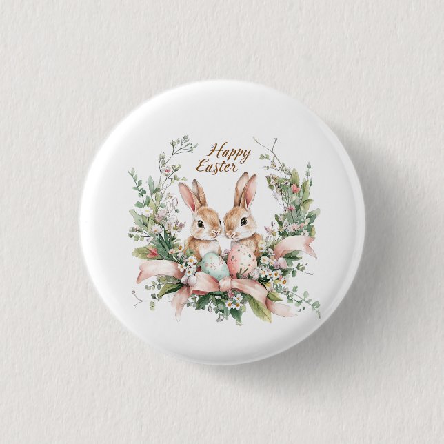 Easter Bunny, Egg, and Wreath  3 Cm Round Badge (Front)