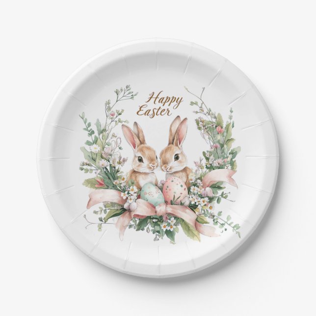 Easter Bunny, Egg, and Wreath  Paper Plate (Front)