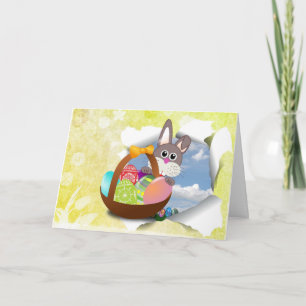 Easter Bunny Egg Basket Holiday Card