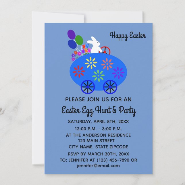 Easter Bunny Egg Car #2-2 Invitation Card (Front)