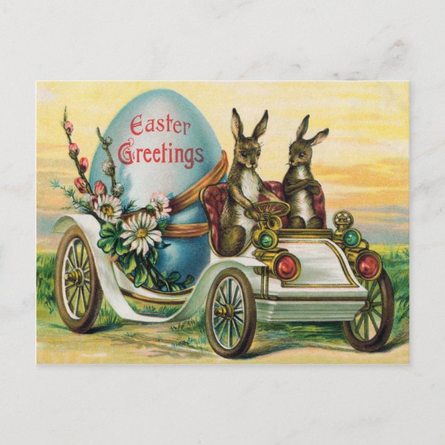 Easter Bunny Egg Car Daisy Holiday Postcard (Front)