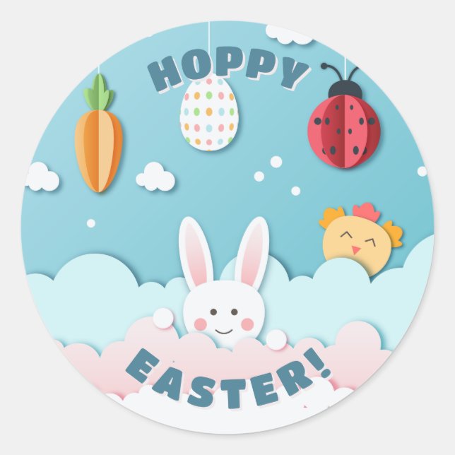 Easter Bunny, Egg, Carrot & Ladybug Cut-out Paper Classic Round Sticker (Front)