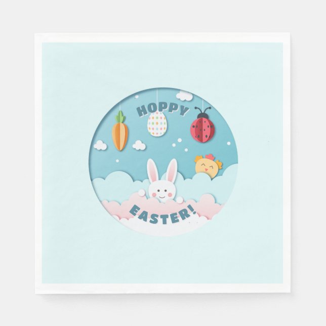 Easter Bunny, Egg, Carrot & Ladybug Cut-out Paper Napkin (Front)