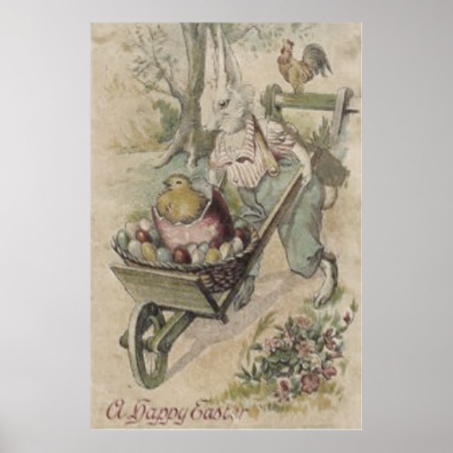 Easter Bunny Egg Chick Rooster Farmer Poster (Front)
