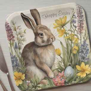 Easter Bunny Egg Floral Paper Plate