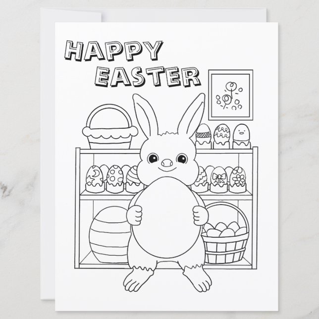 Easter Bunny Egg Kids Coloring Page Paper Sheet (Front)