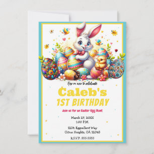 Easter Bunny & Eggs 1st Birthday Party Invitation