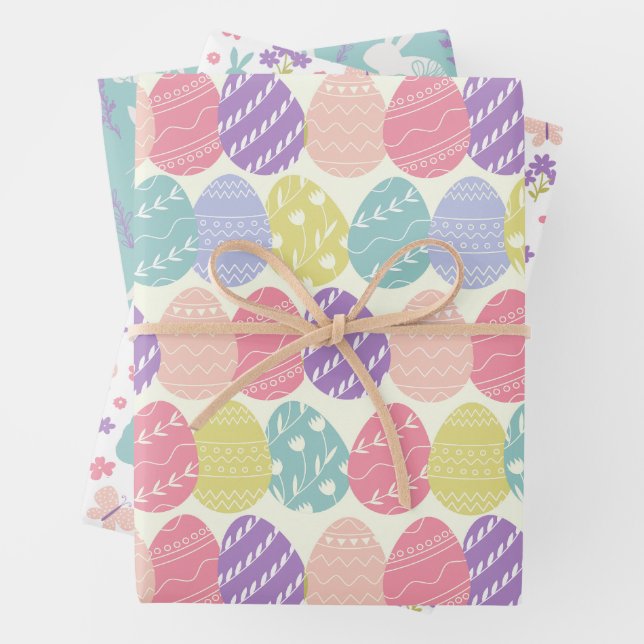 Easter Bunny Eggs 3 Designs Gift Wrap (In situ)
