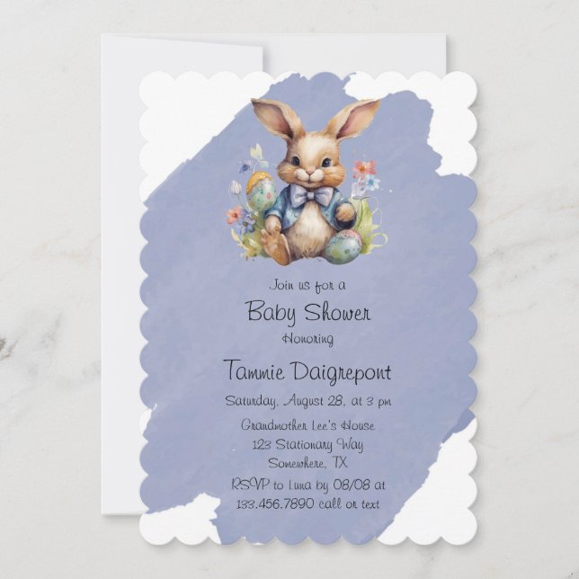 Easter Bunny Eggs and Flowers Baby Shower Invitation (Front)