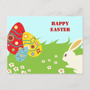 Easter bunny, eggs and flowers custom postcard