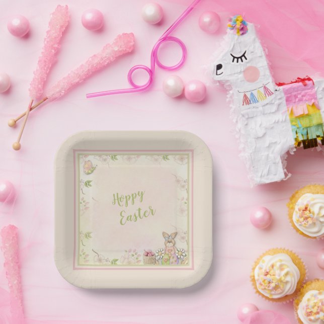 Easter Bunny, Eggs and Flowers  Hoppy Easter   Paper Plate (Party)