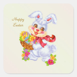 Easter Bunny, eggs and flowers Square Sticker