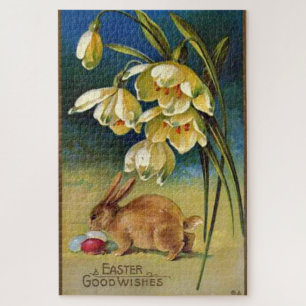Easter Bunny, Eggs, and Snowdrops, vintage 1910 Jigsaw Puzzle
