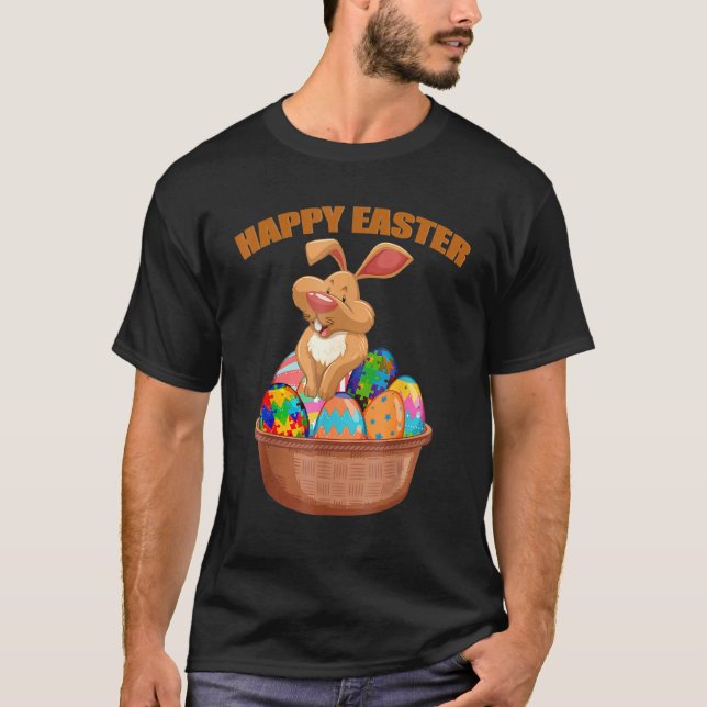 Easter Bunny Eggs Autism Awareness Puzzle T-Shirt (Front)
