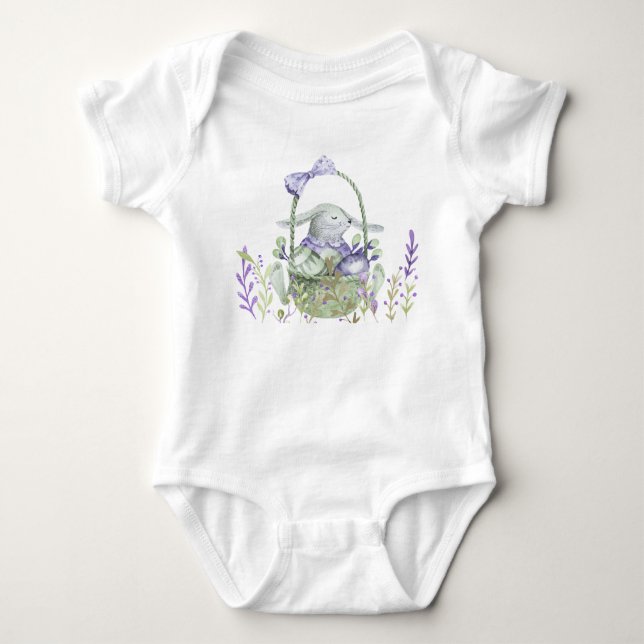 Easter Bunny, Eggs Basket Lavender Baby Bodysuit (Front)