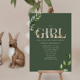 Easter Bunny Eggs Green Girl Baby Shower Invitation