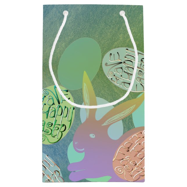 Easter Bunny Eggs on Blue Green  Small Gift Bag (Back)
