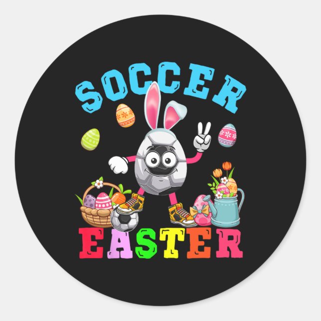 Easter Bunny Eggs Playing Soccer Costume Player  Classic Round Sticker (Front)