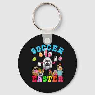 Easter Bunny Eggs Playing Soccer Costume Player Key Ring