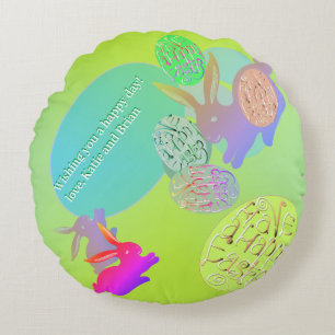 Easter Bunny Eggs Round Pillow