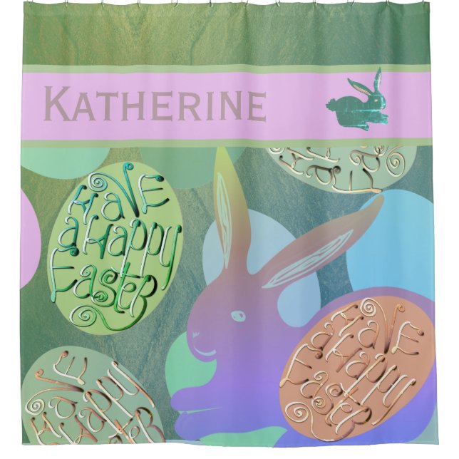 Easter Bunny Eggs Shower Curtain (Front)