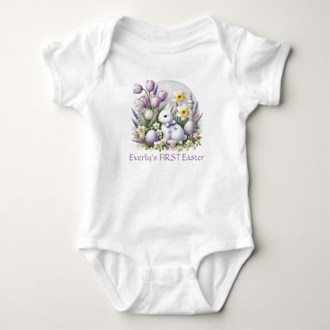 Easter Bunny Eggs Tulips Daffodils Baby Bodysuit (Front)