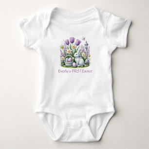 Easter Bunny Eggs Tulips Daffodils Baby Bodysuit