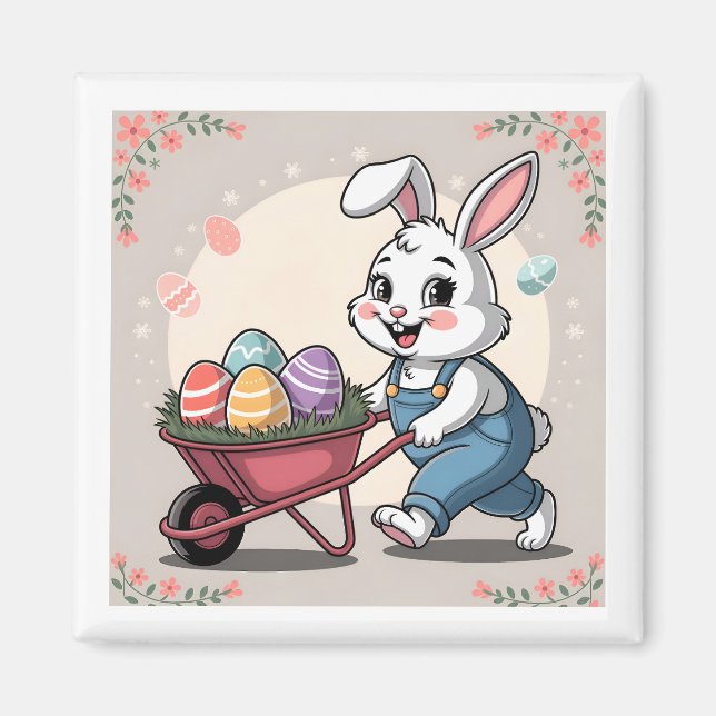 Easter Bunny Eggs & Wheelbarrow Magnet (Front)