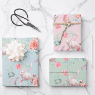 Easter Bunny Elegance Three Colour Wrapping Paper Sheet