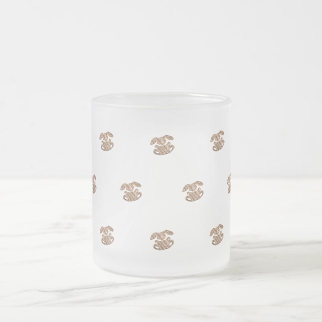 Easter Bunny Elegant Gold Look Pattern Frosted Glass Coffee Mug (Center)