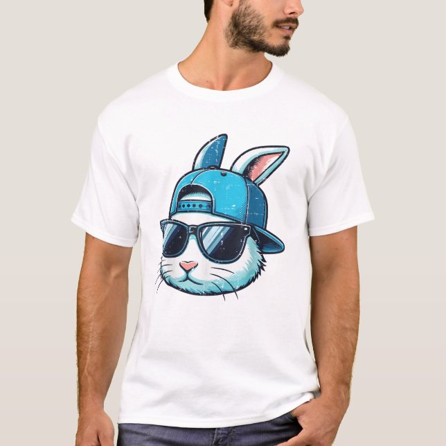 Easter Bunny Face Baseball Cap Sunglasses Rabbit B T-Shirt (Front)