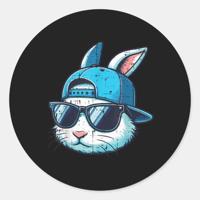 Easter Bunny Face Baseball Cap Sungles Rabbit Boys Classic Round Sticker (Front)