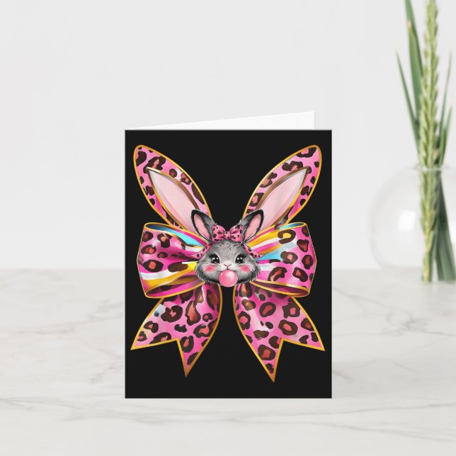 Easter Bunny Face Leopard Coquette Bow Easter Day  Card (Front)