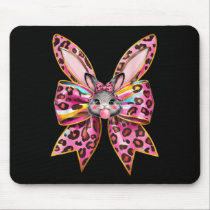 Easter Bunny Face Leopard Coquette Bow Easter Day Mouse Mat