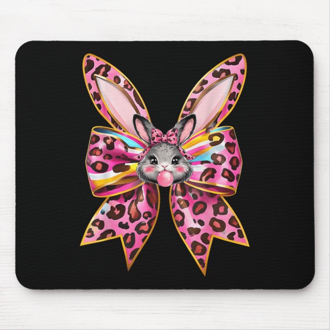 Easter Bunny Face Leopard Coquette Bow Easter Day  Mouse Mat (Front)